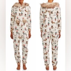 Wondershop Dog Print Fleece Onesie with Faux Fur Trim